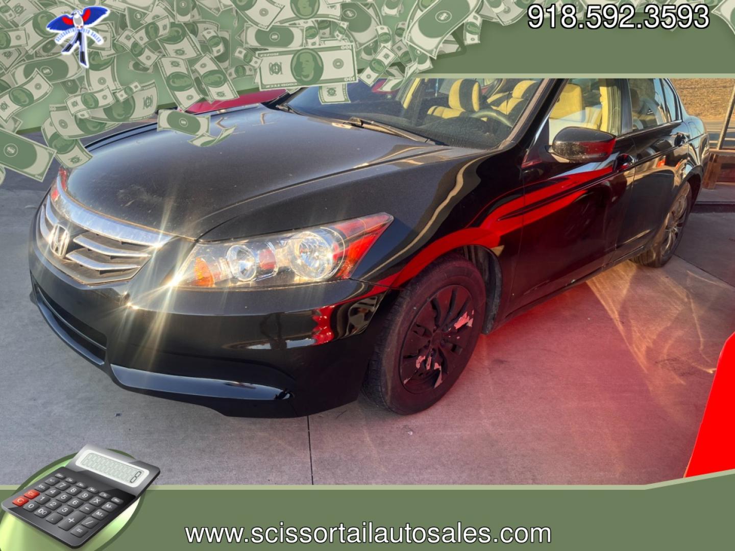 2012 BLACK HONDA ACCORD LX LX Sedan (1HGCP2E39CA) with an 2.4L L4 DOHC 16V engine, 5-Speed Manual transmission, located at 8101 E. Skelly Dr., Tulsa, OK, 74129, (918) 592-3593, 36.121891, -95.888802 - Photo#0